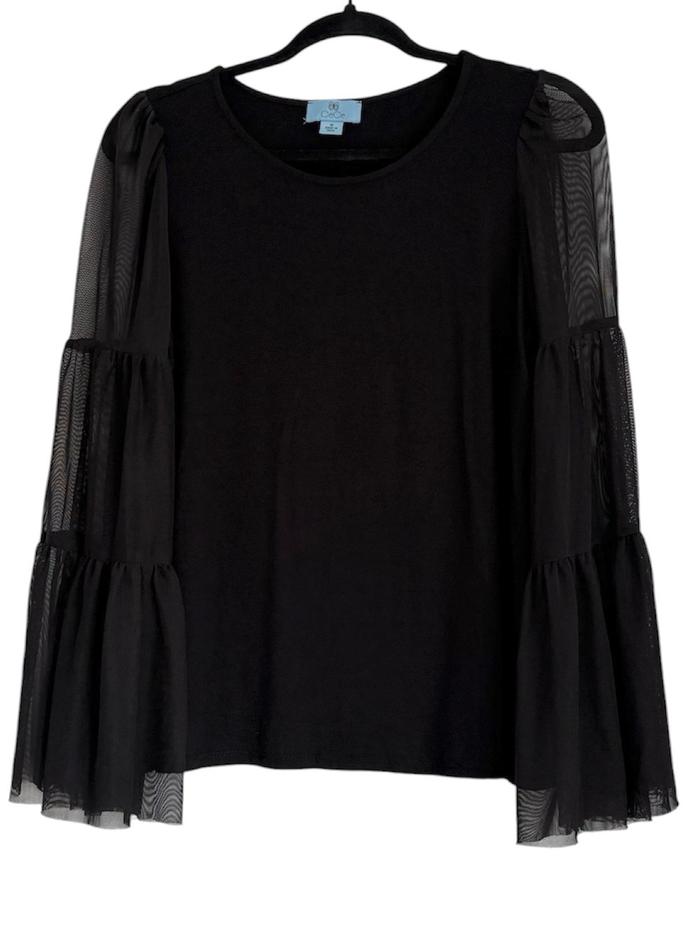 CeCe Black Sheer Tiered Sleeve Blouse - Picture 3 of 6